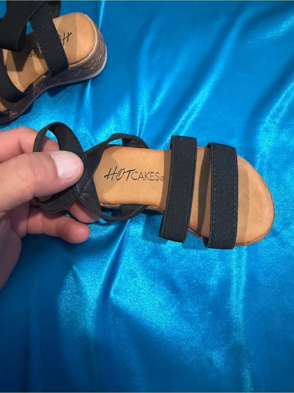 Hot Cakes Black Strappy Kids Sandals with Tan Footbed(G2)